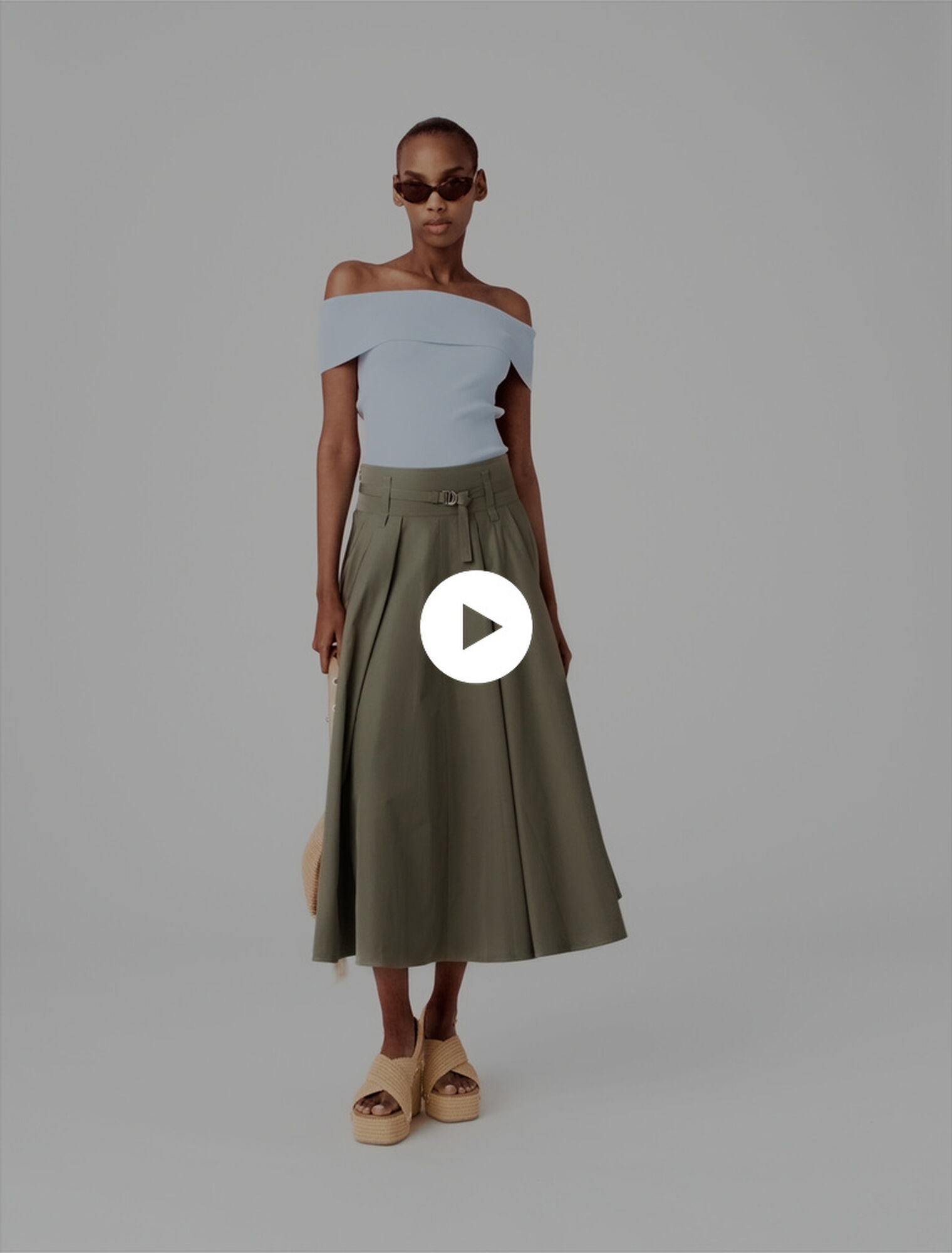 Cotton pleated maxi skirt