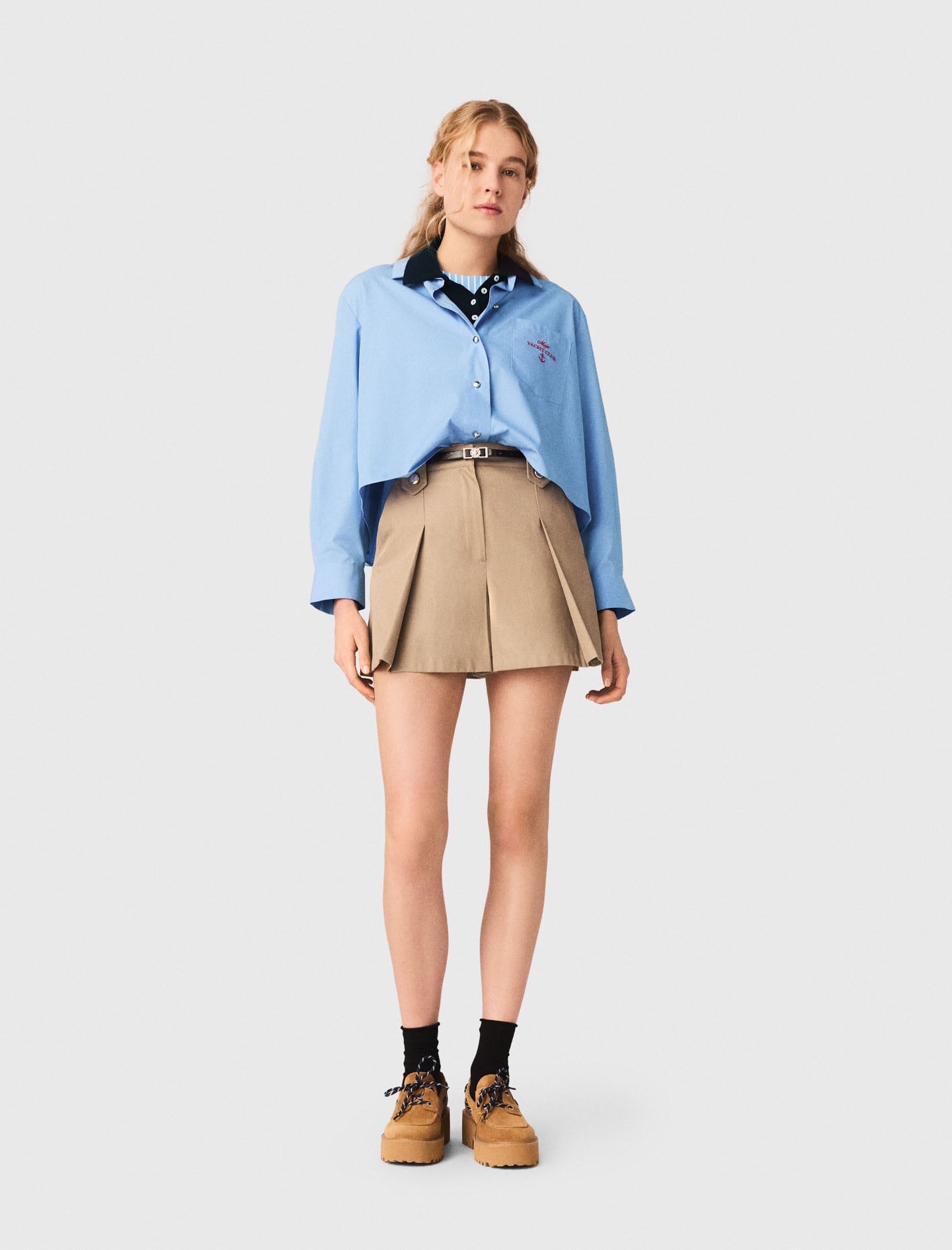 Pleated cotton shorts