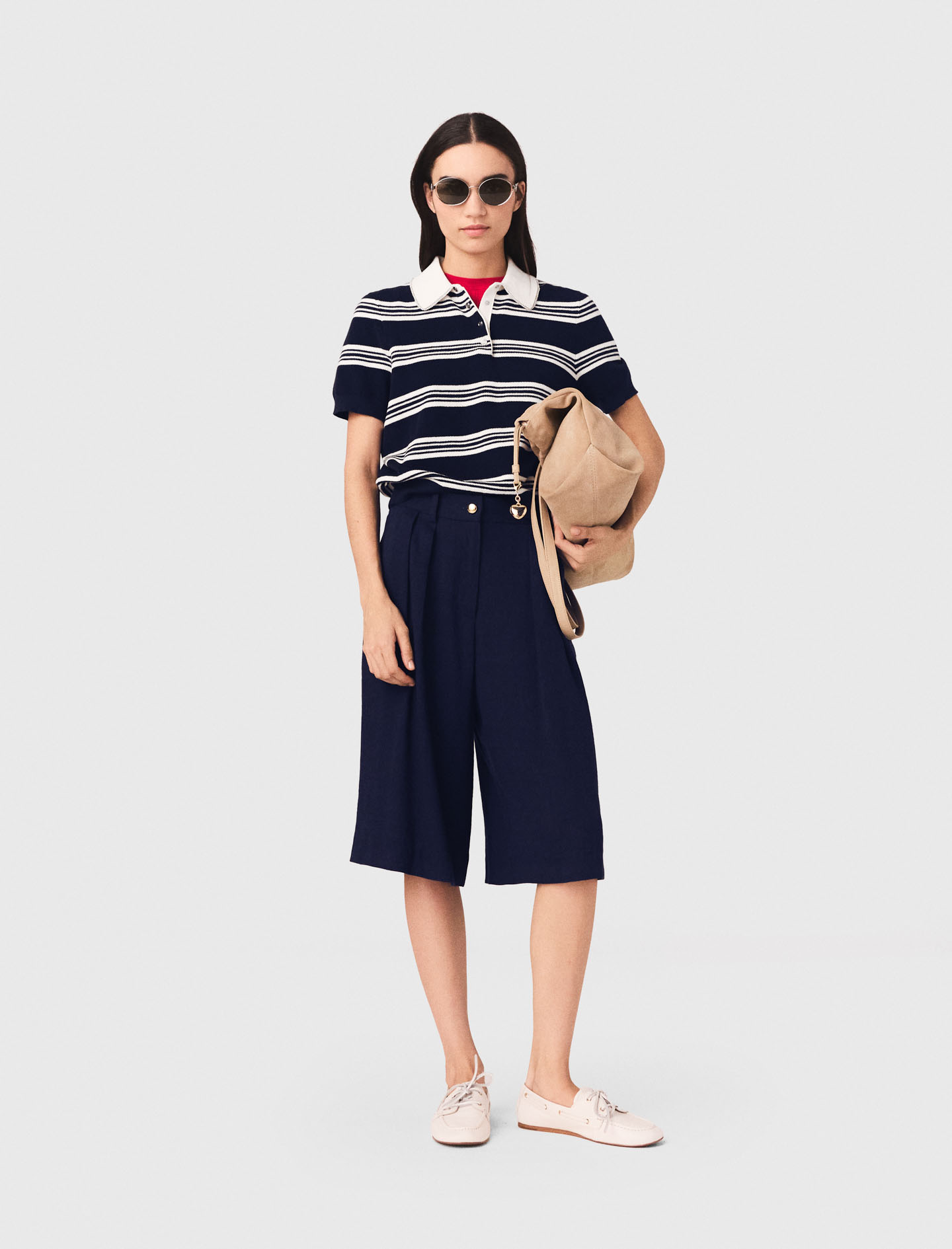 Striped polo with rhinestone collar