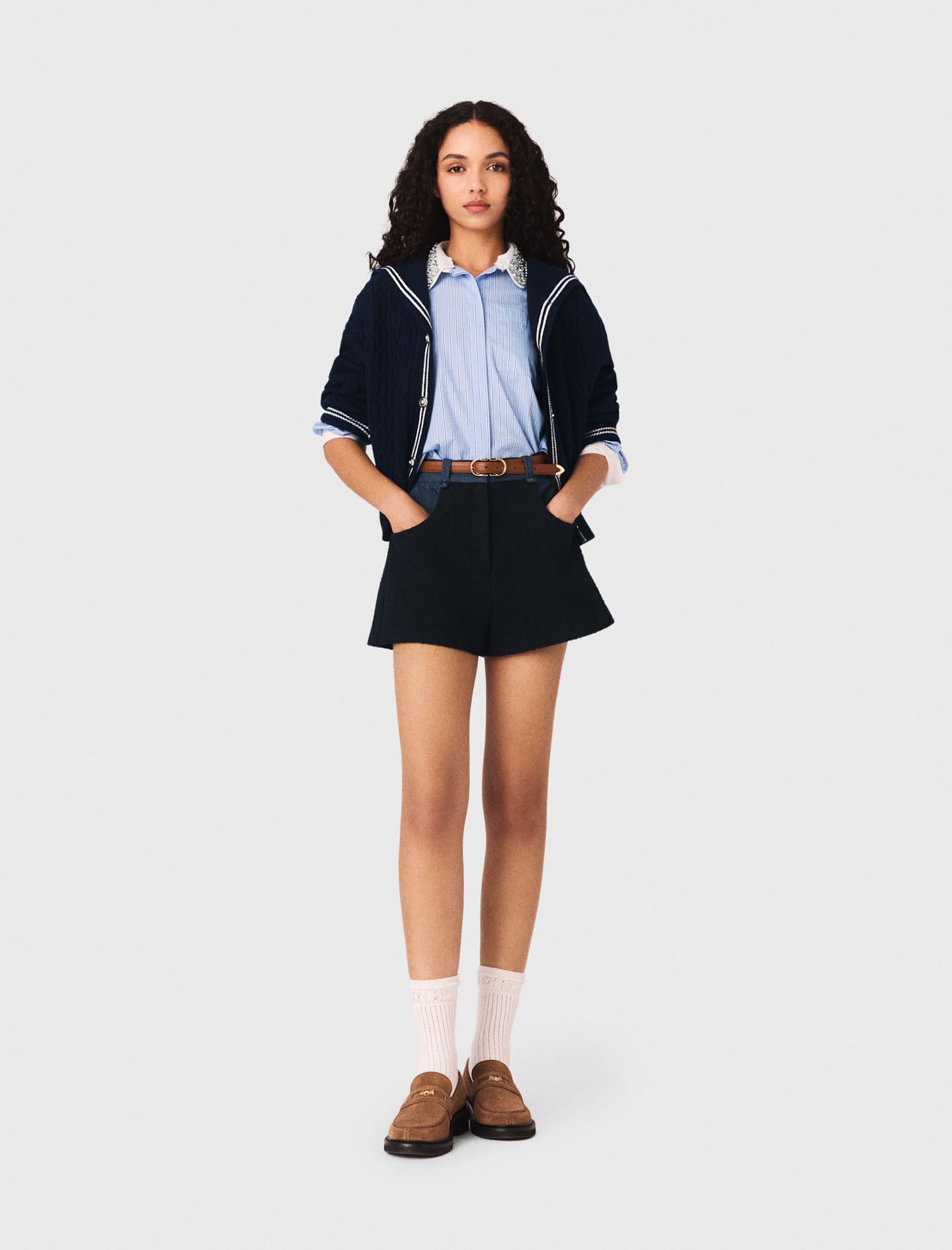 Tweed shorts with denim details