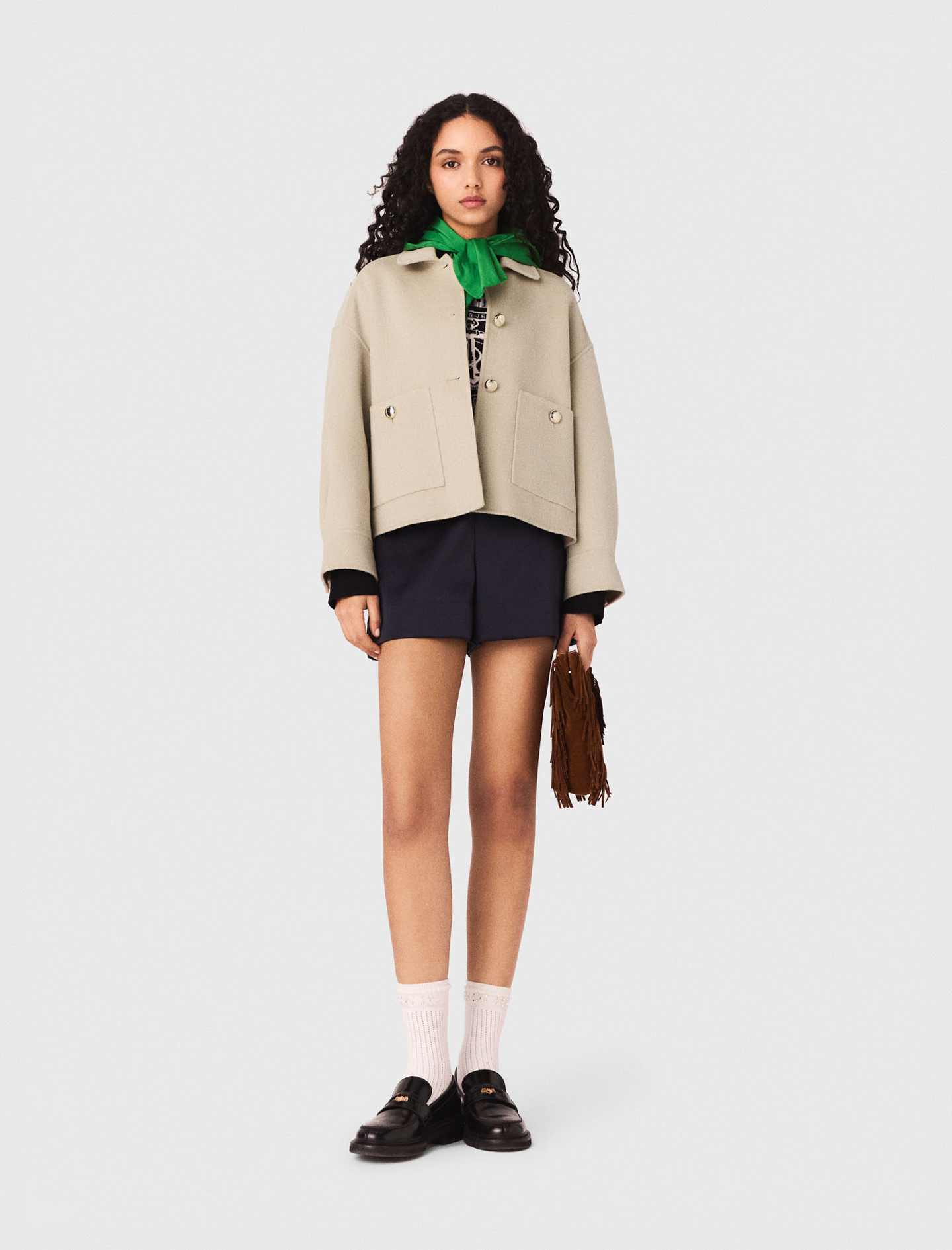 Short pleated-back wool jacket