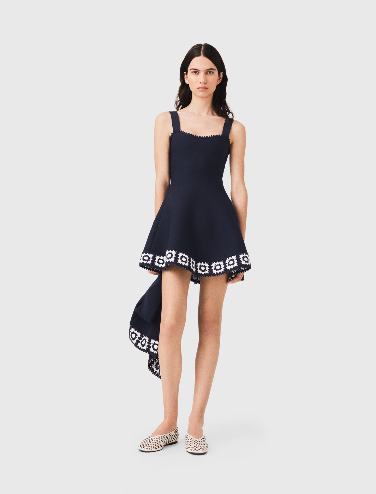 Dress with crochet panels Navy for Women | Maje