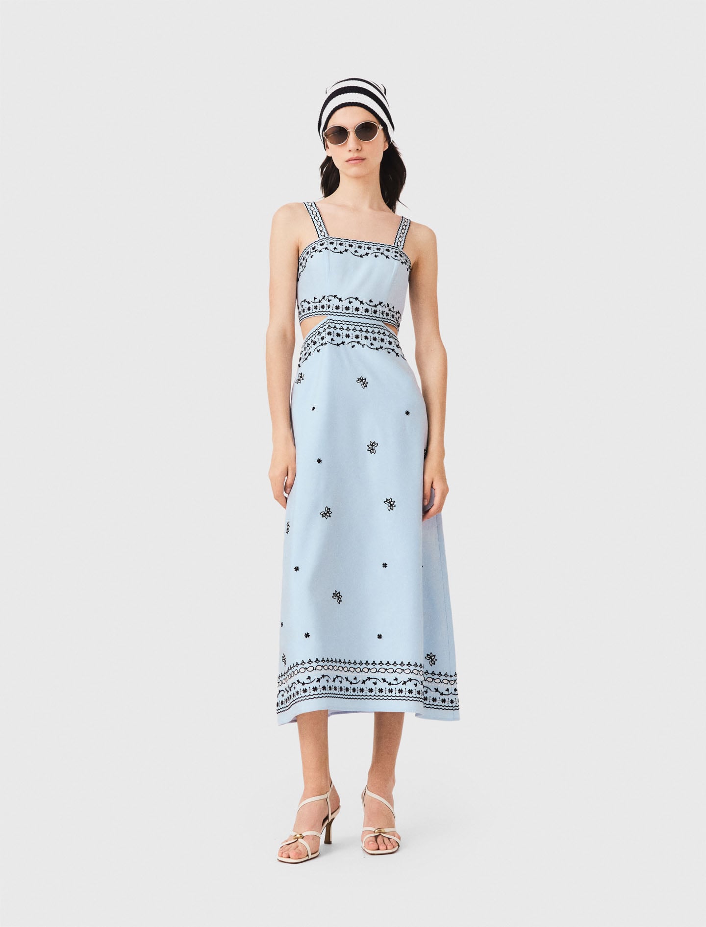 Embroidered linen blend maxi dress