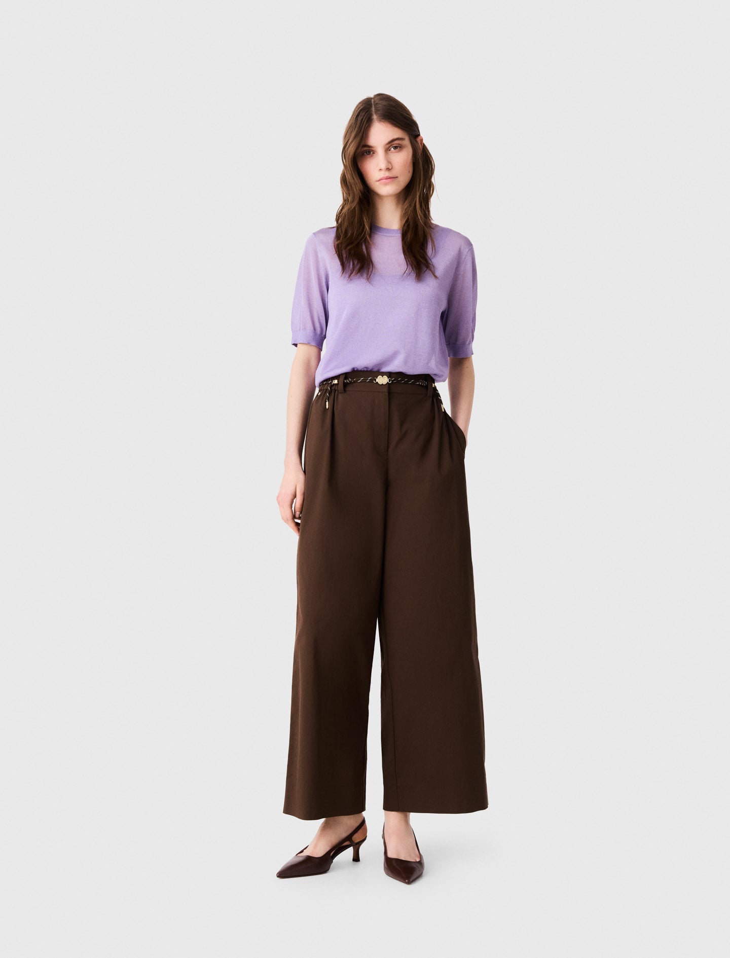 Wide-leg cotton trousers