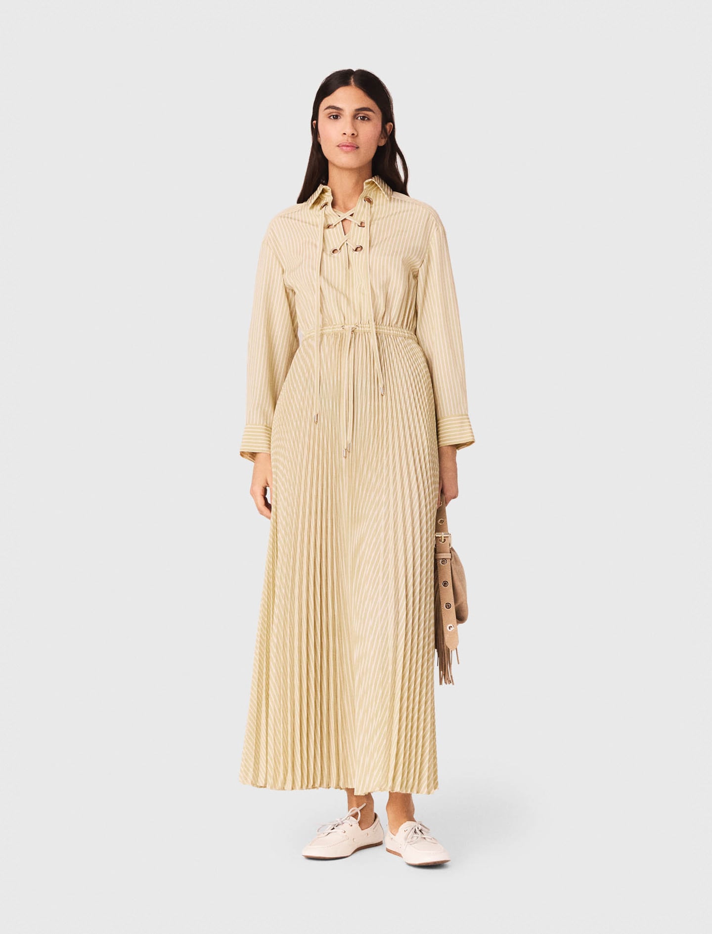 Eyelet pleated maxi dress