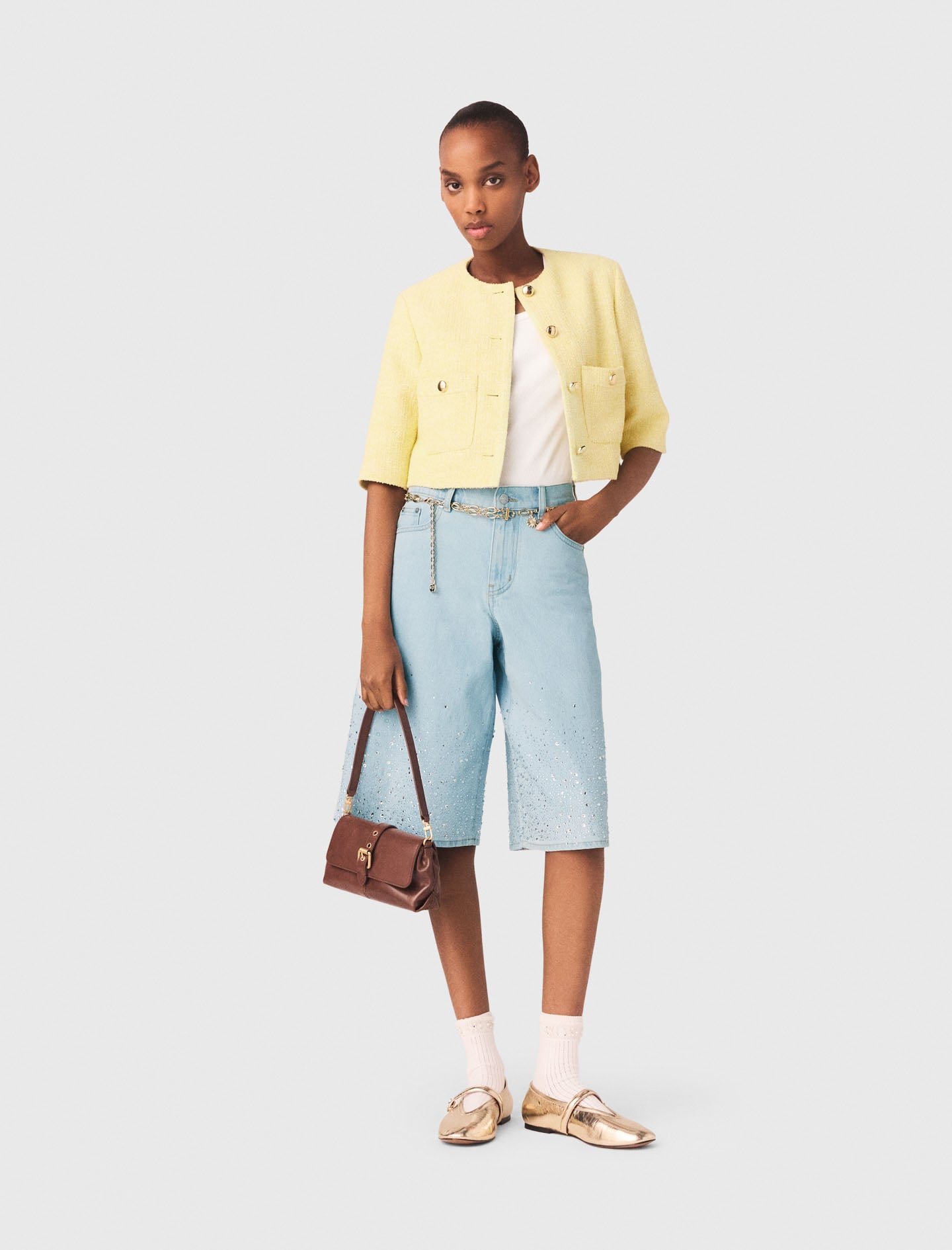 Short-sleeved tweed jacket