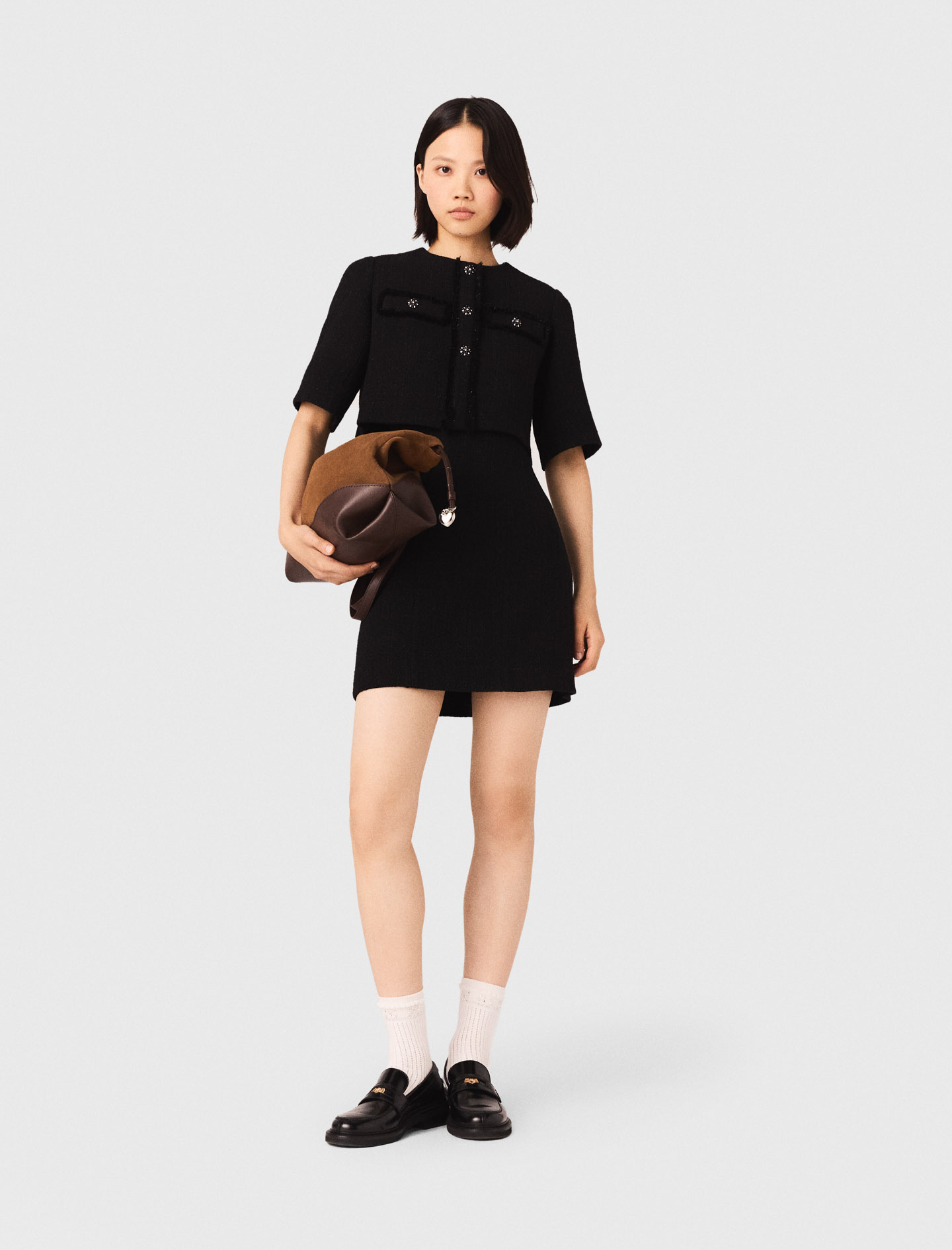 2-in-1 shiny tweed dress