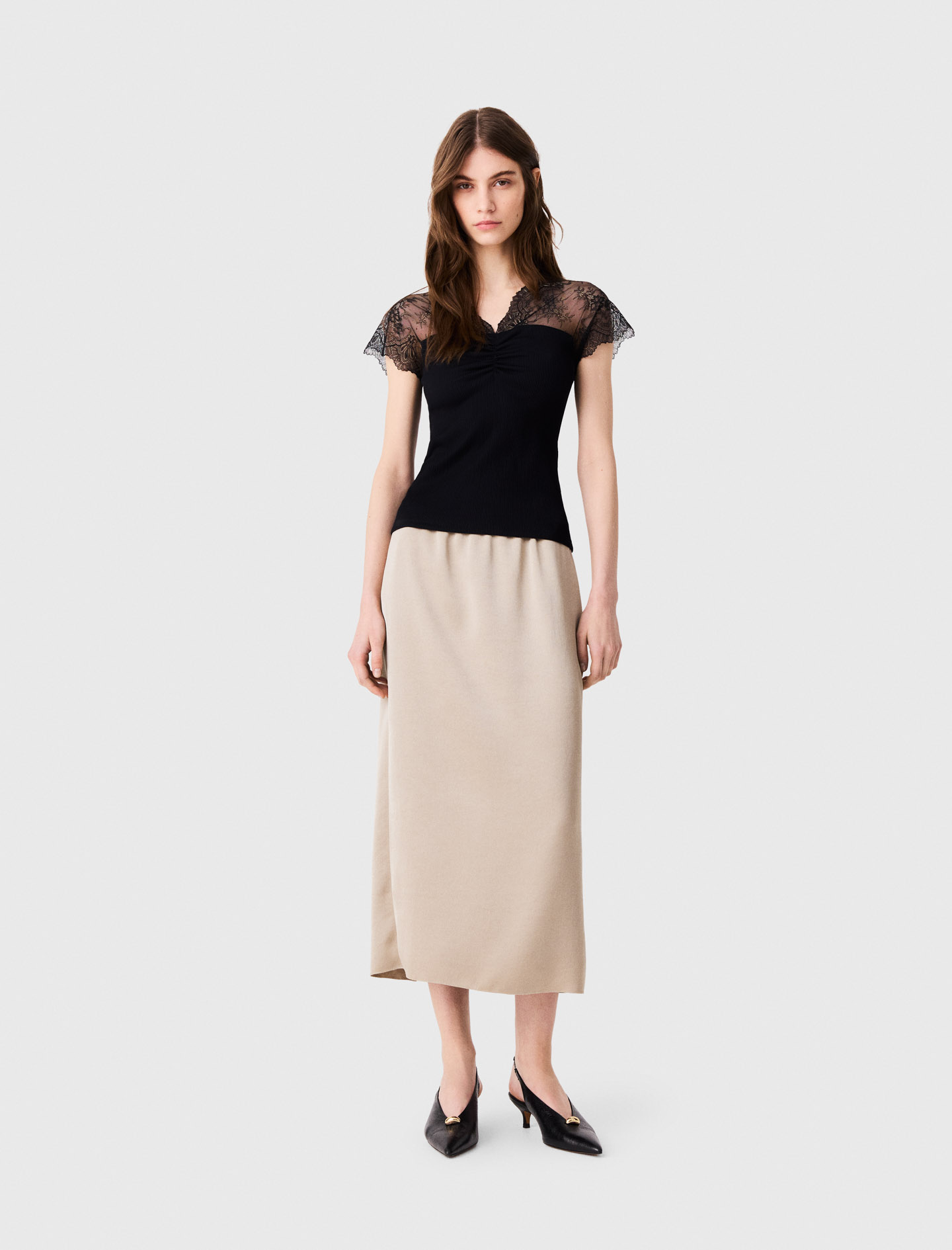 Jersey top with lace trim Black for Women | Maje