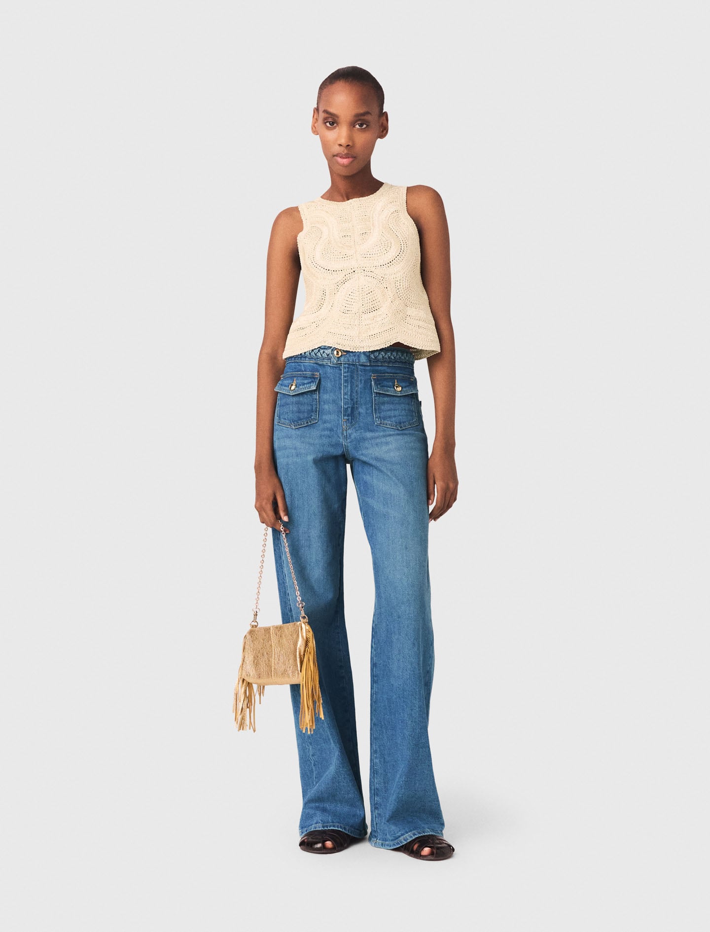 Sleeveless crochet-knit top Beige for Women | Maje