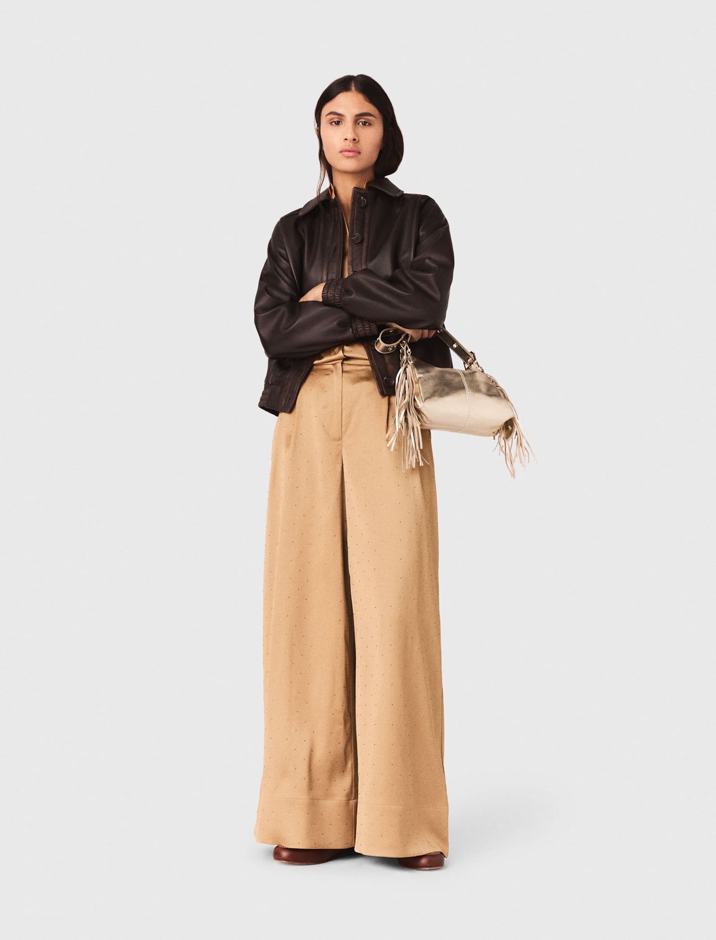 Rhinestone satin trousers