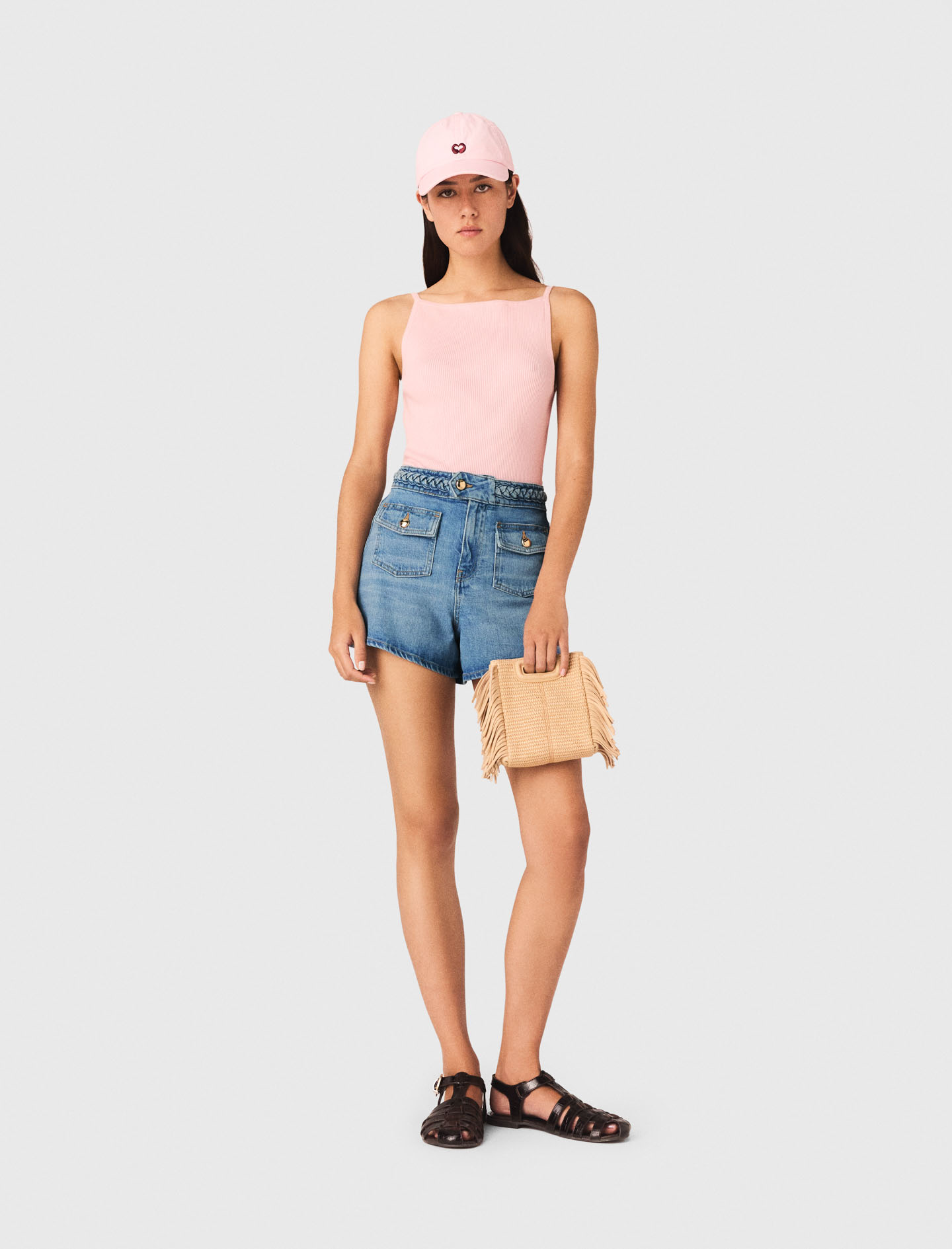 Braided denim shorts