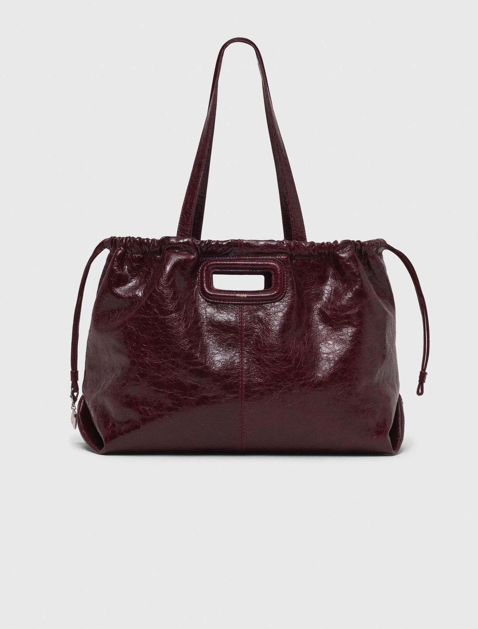 Crackled leather Milpli tote bag Burgundy for Women | Maje