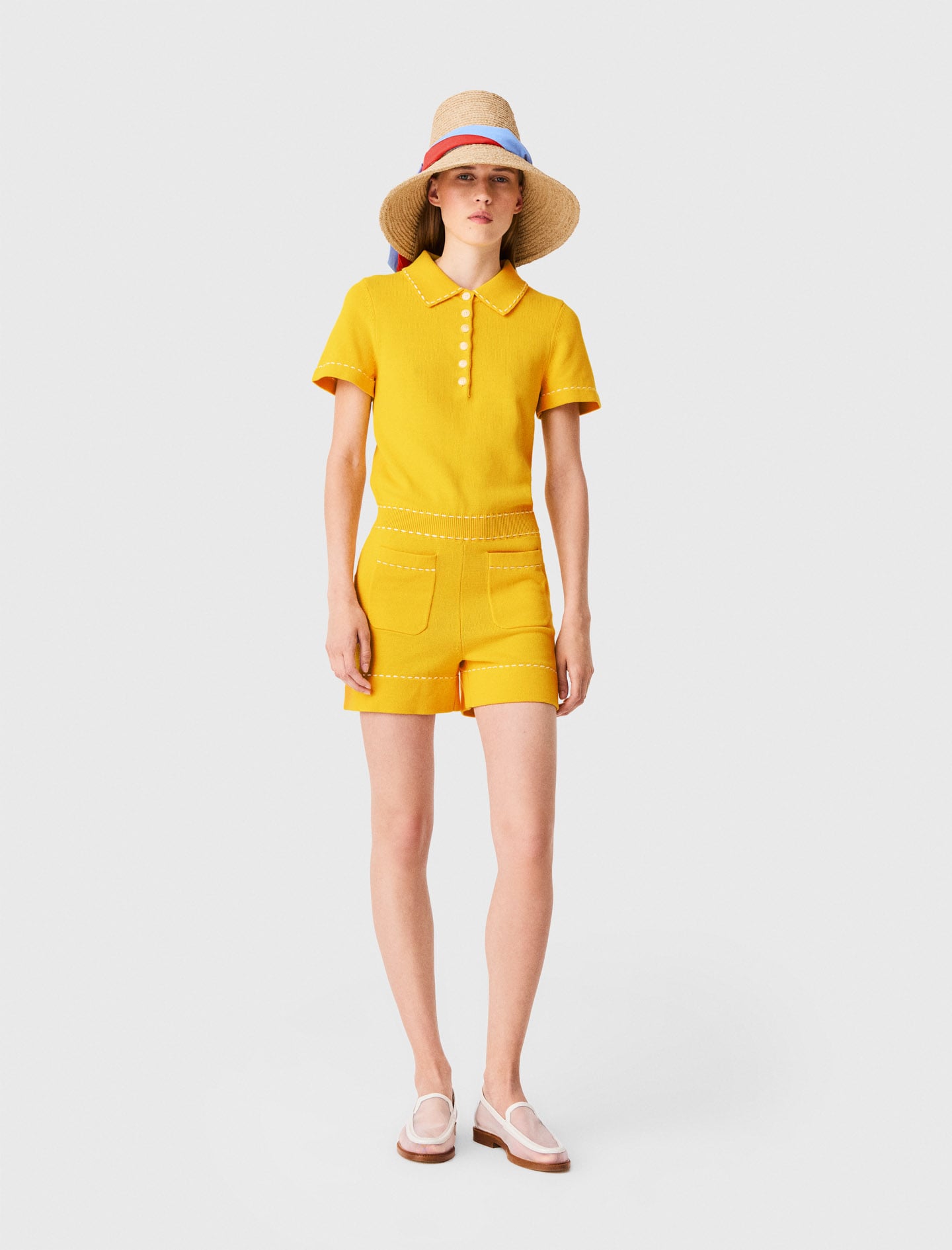 Knit playsuit with polo collar