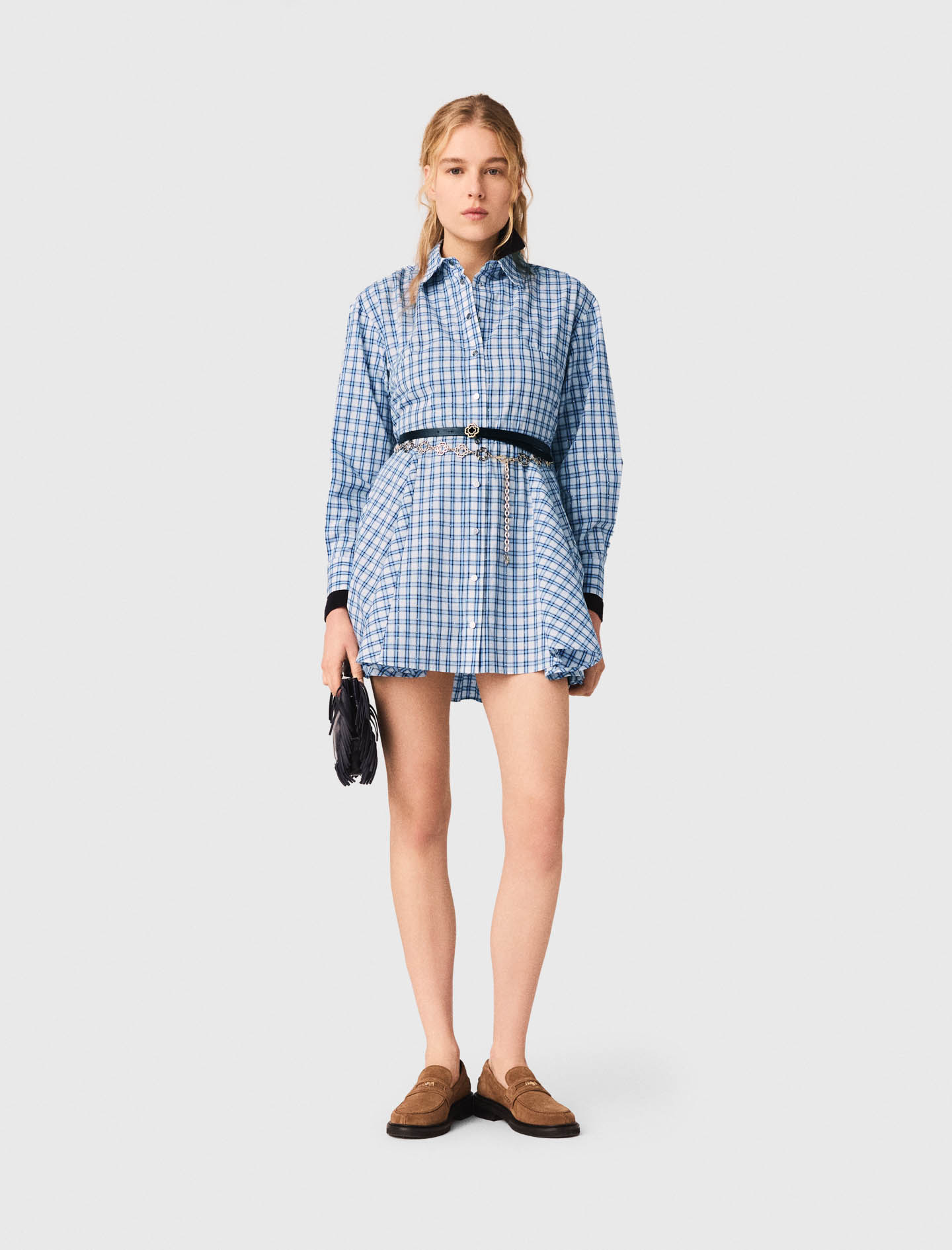 maje asymmetric plaid shirt dress Asymmetrical flannel dress Beige for Women