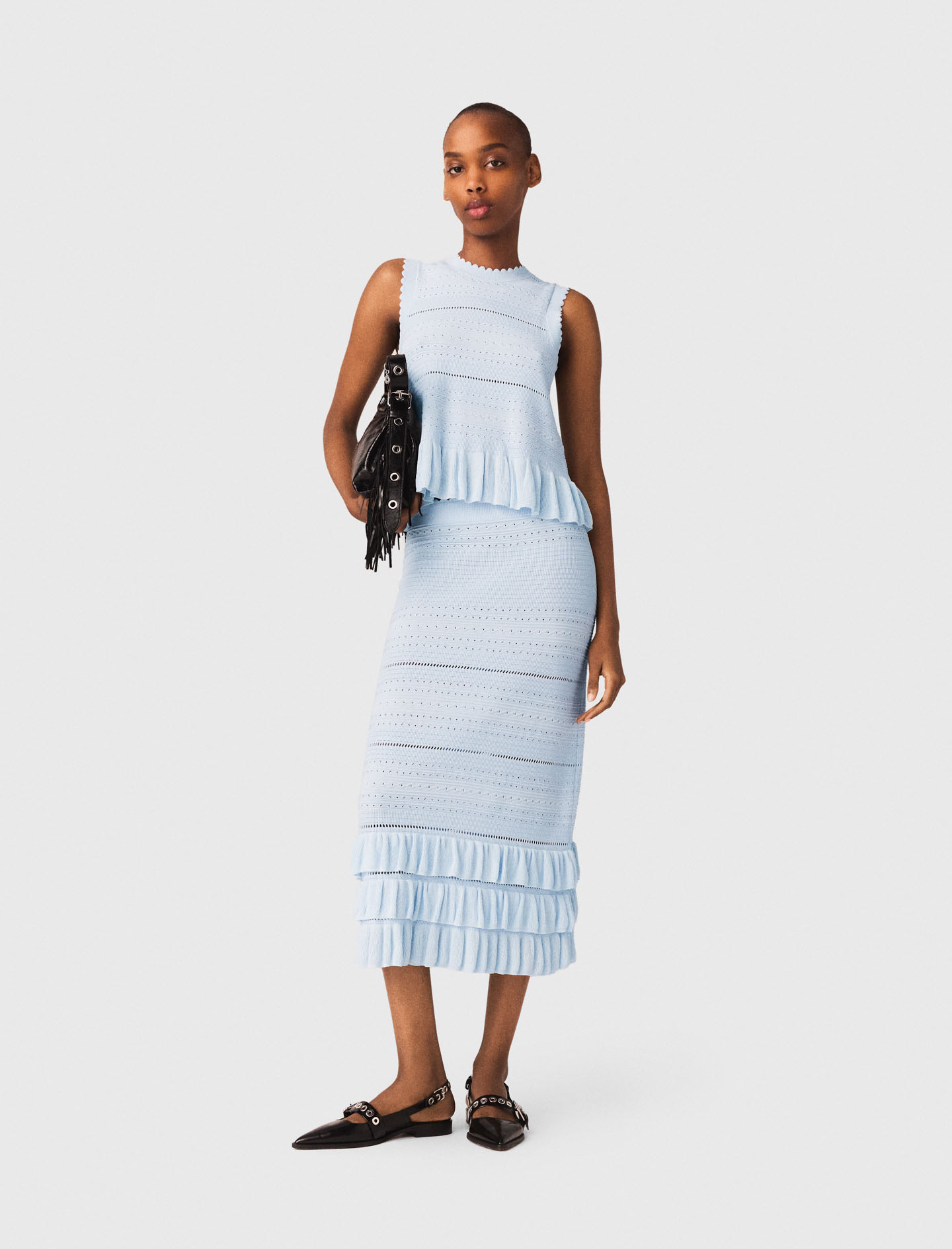 Long ruffled knit skirt