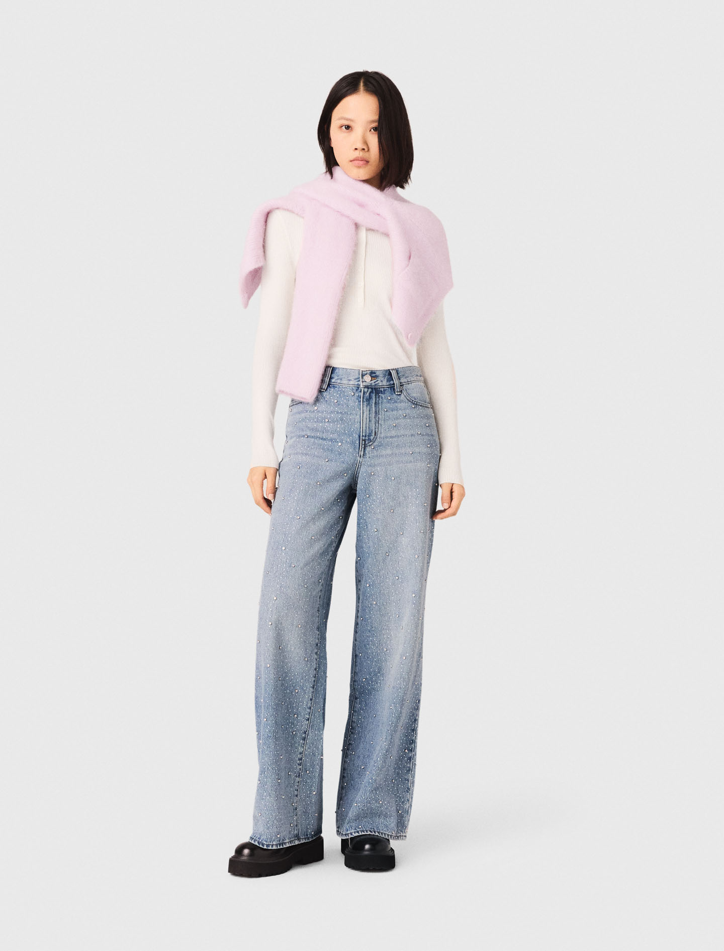 Wide-leg all-over rhinestone jeans