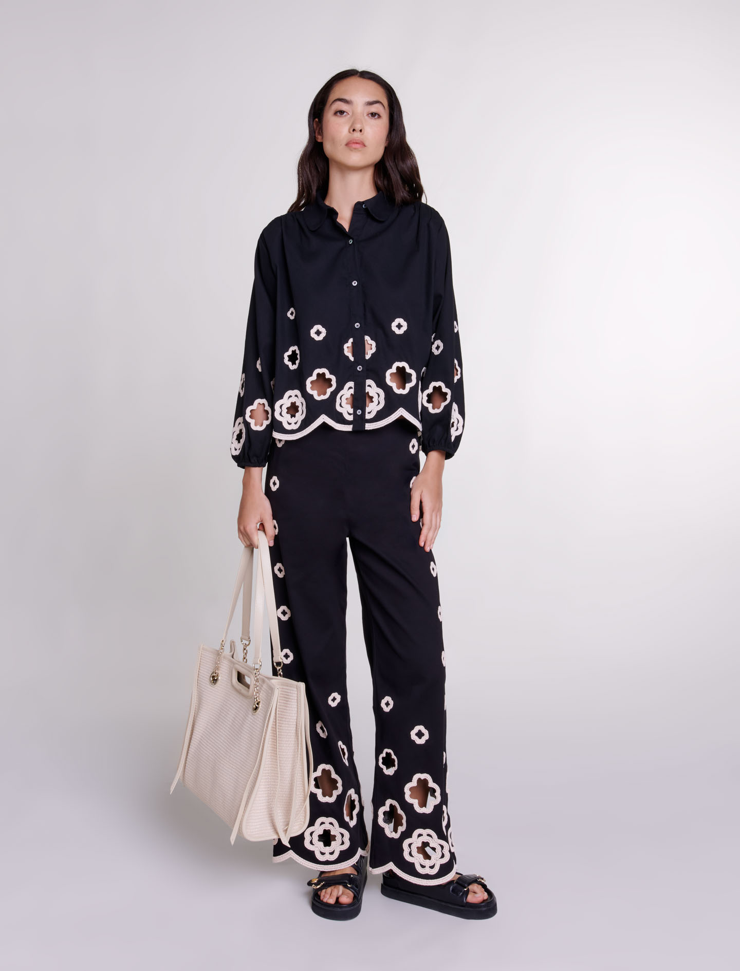 Crochet Clovers shirt Black for Women | Maje