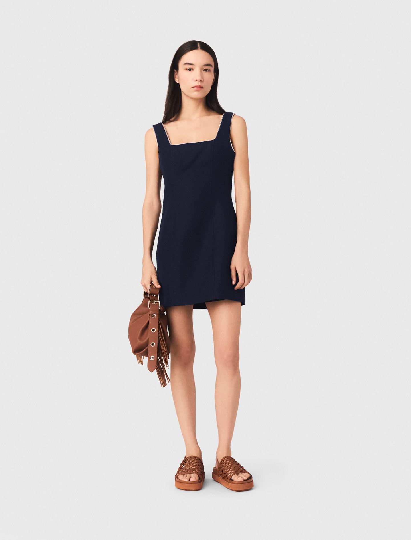 Short linen-blend dress