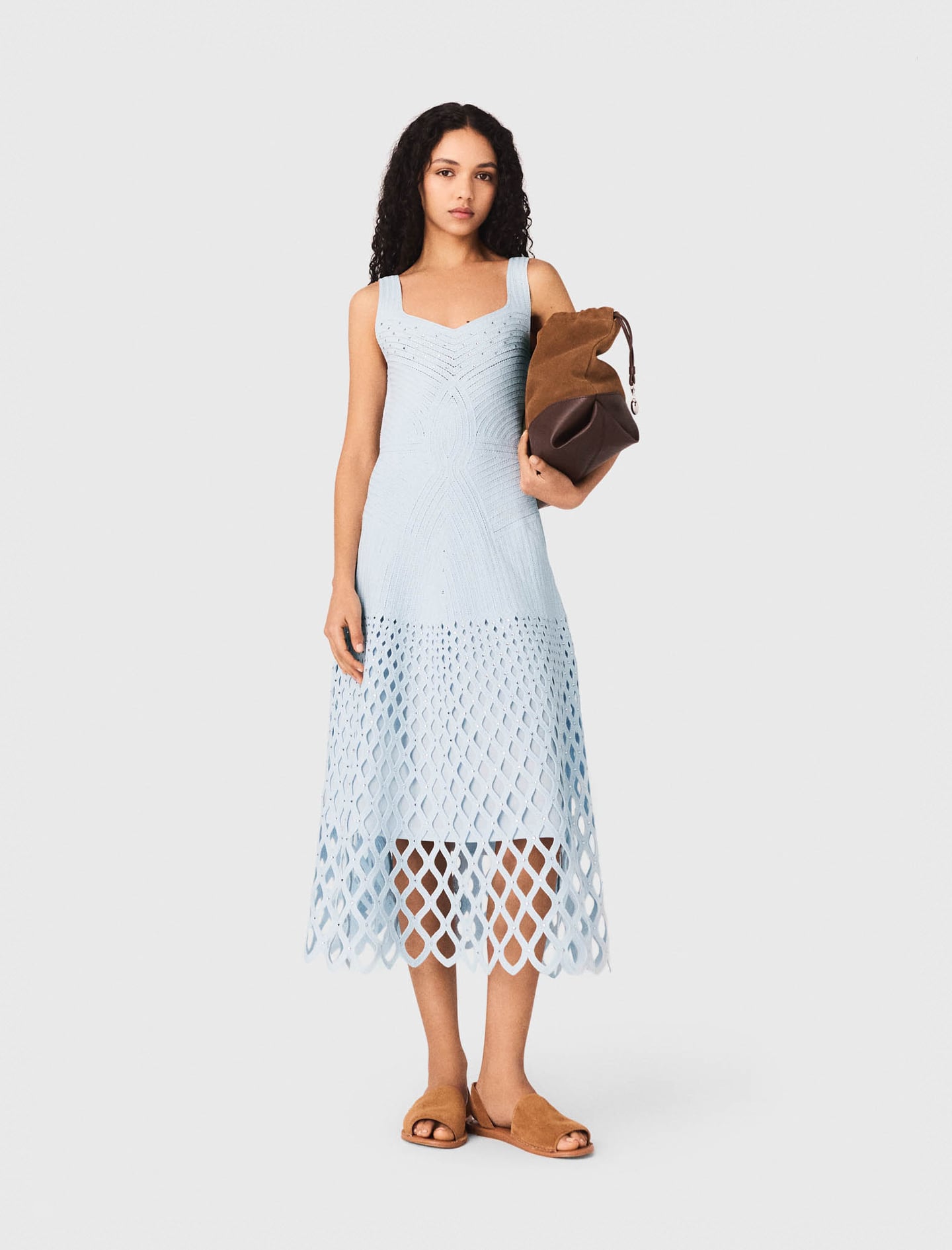 Crochet dress with removable lining Blue Sky for Women | Maje