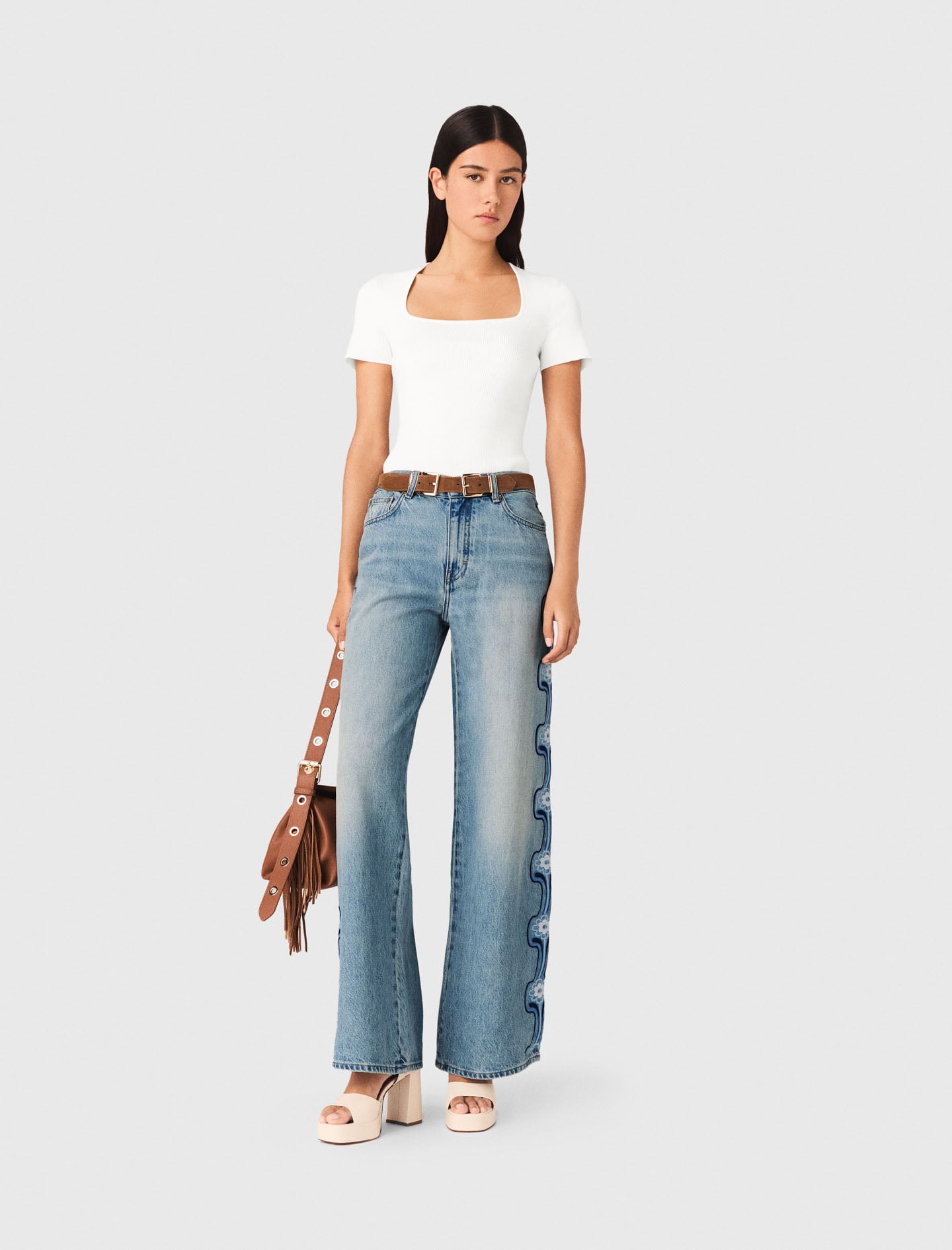 mia ページ Floral embroidered wide-leg jeans Blue for Women | Maje