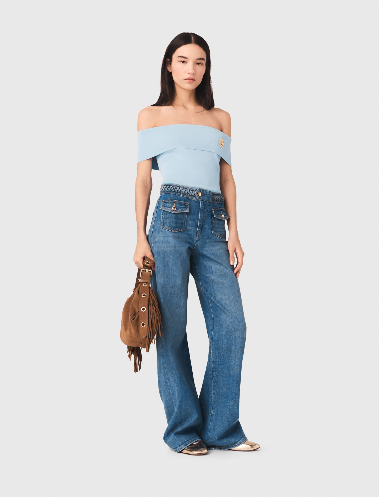 Braided flared jeans