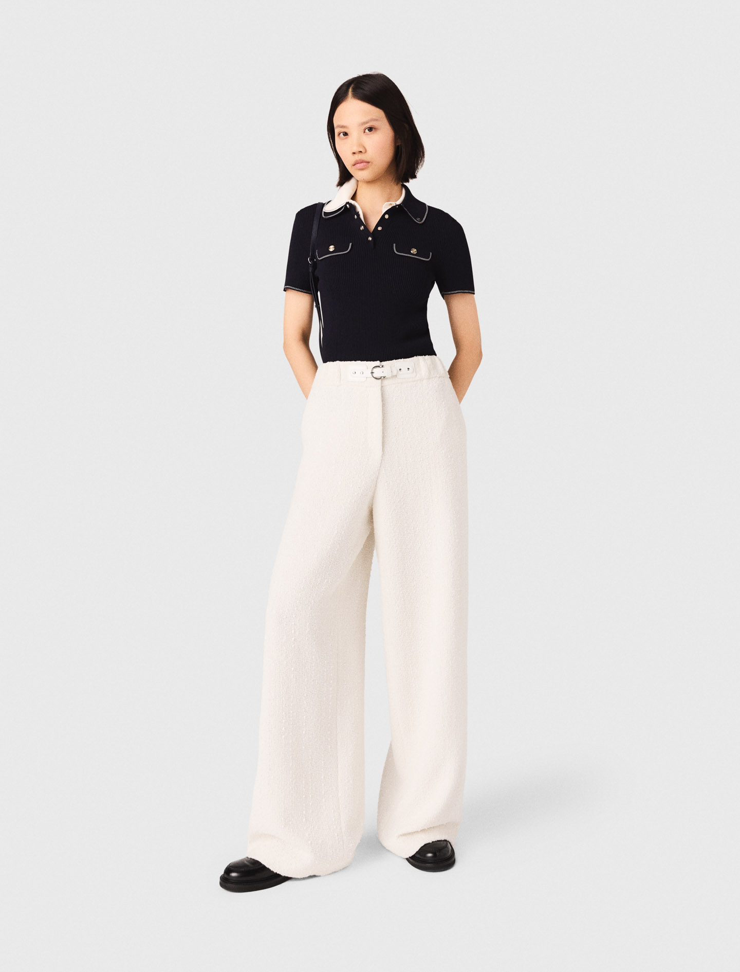 Wide-leg tweed trousers