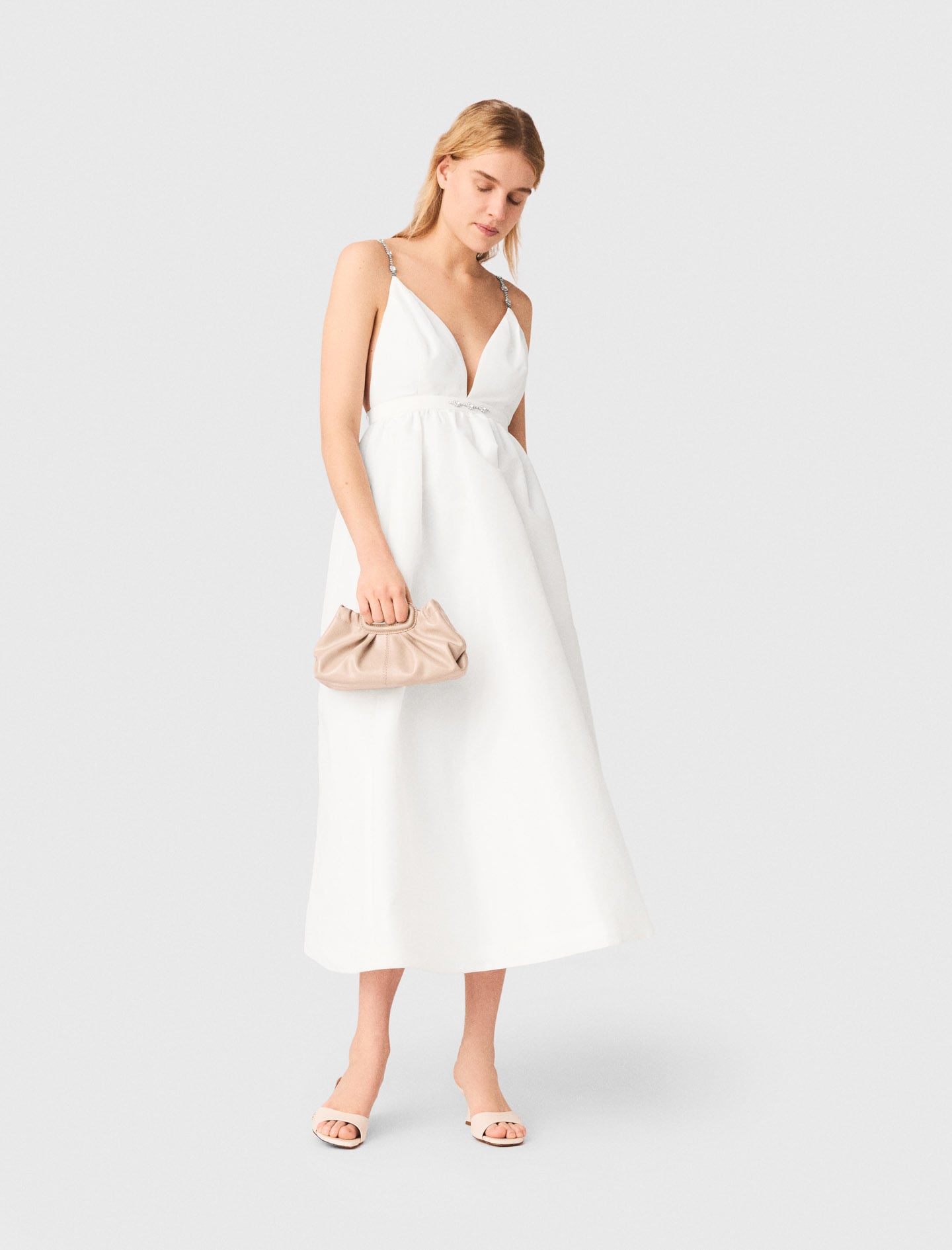 アーツアンドサイエンス　リネンオフ白　Vネックドレス Jewelled taffeta maxi dress White for Women | Maje